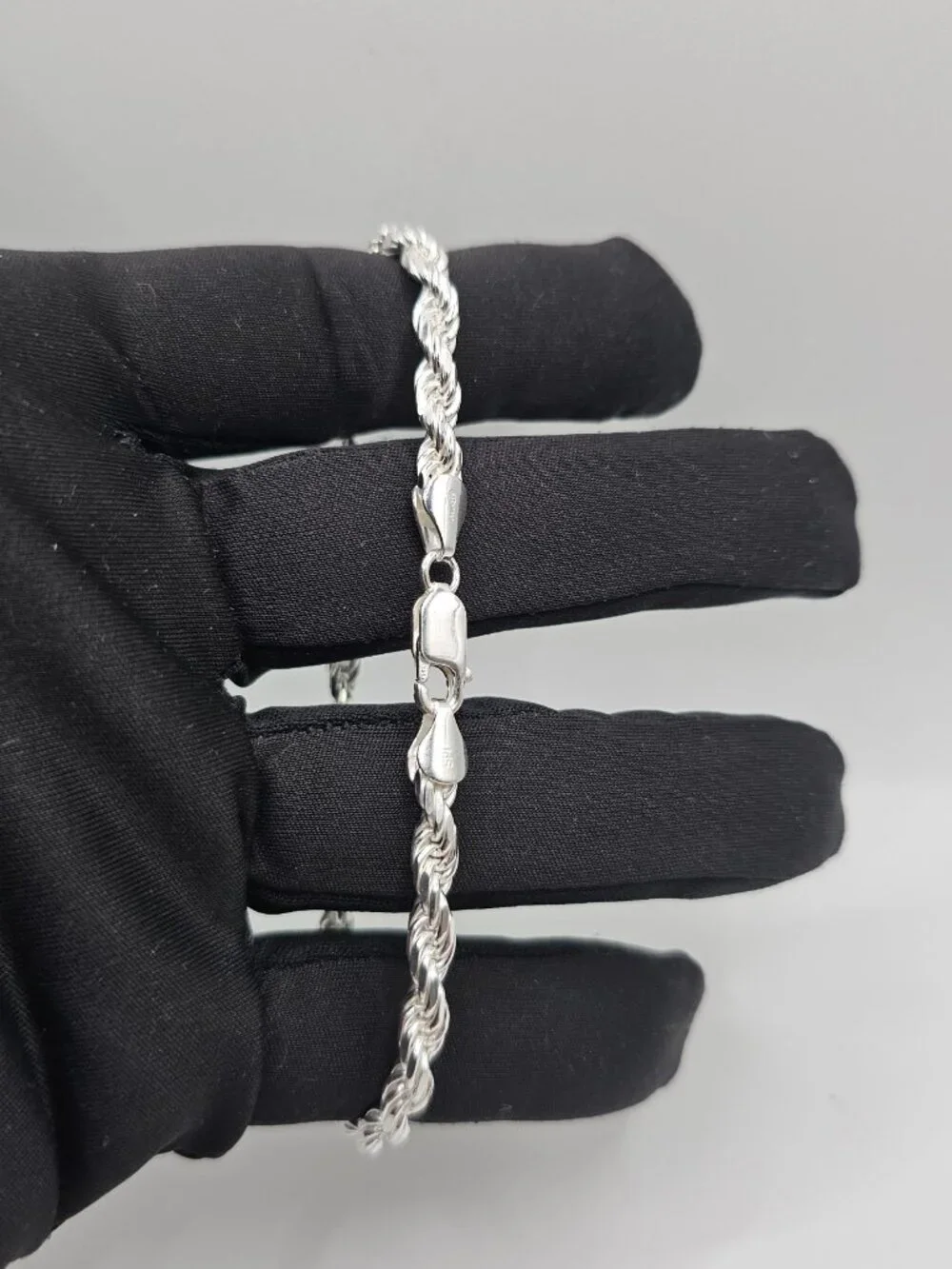 Sterling Silver 925 High Polished Diamond Cut Rope Bracelet 8 inches 5mm